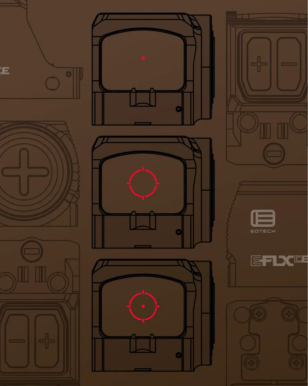 Znaki celownicze EOTECH EFLX CE – punkt 3 MOA, okrąg 42 MOA i circle dot